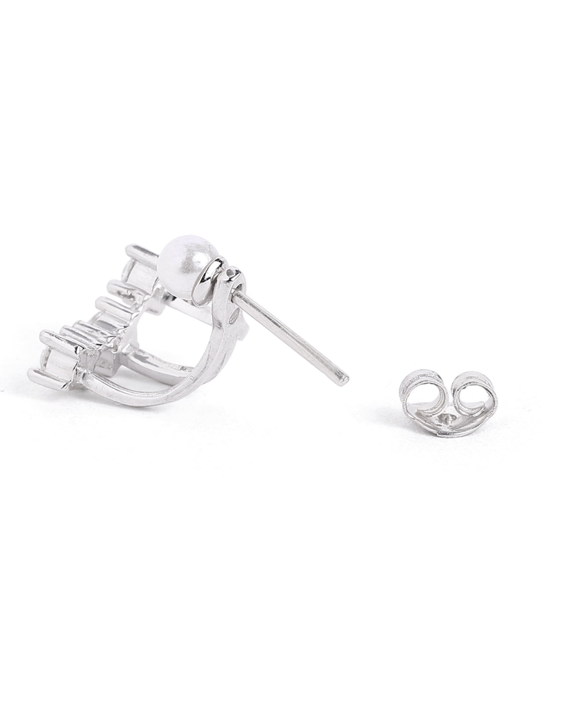 Rhodium Plated CZ Pearl Ear Jacket Earring