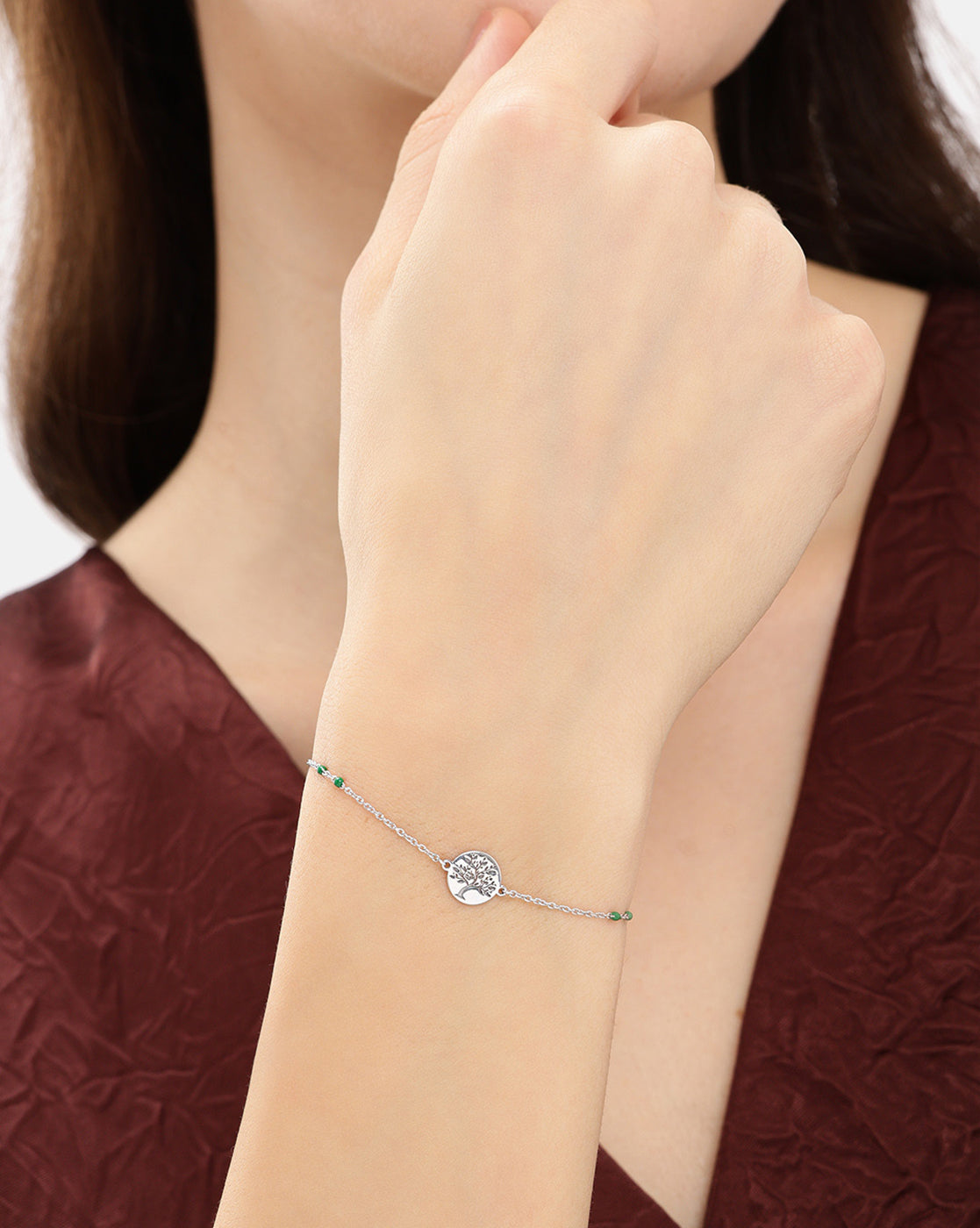 925 Sterling Silver Rhodium Plated Tree Of Life Enamel Charm Bracelet