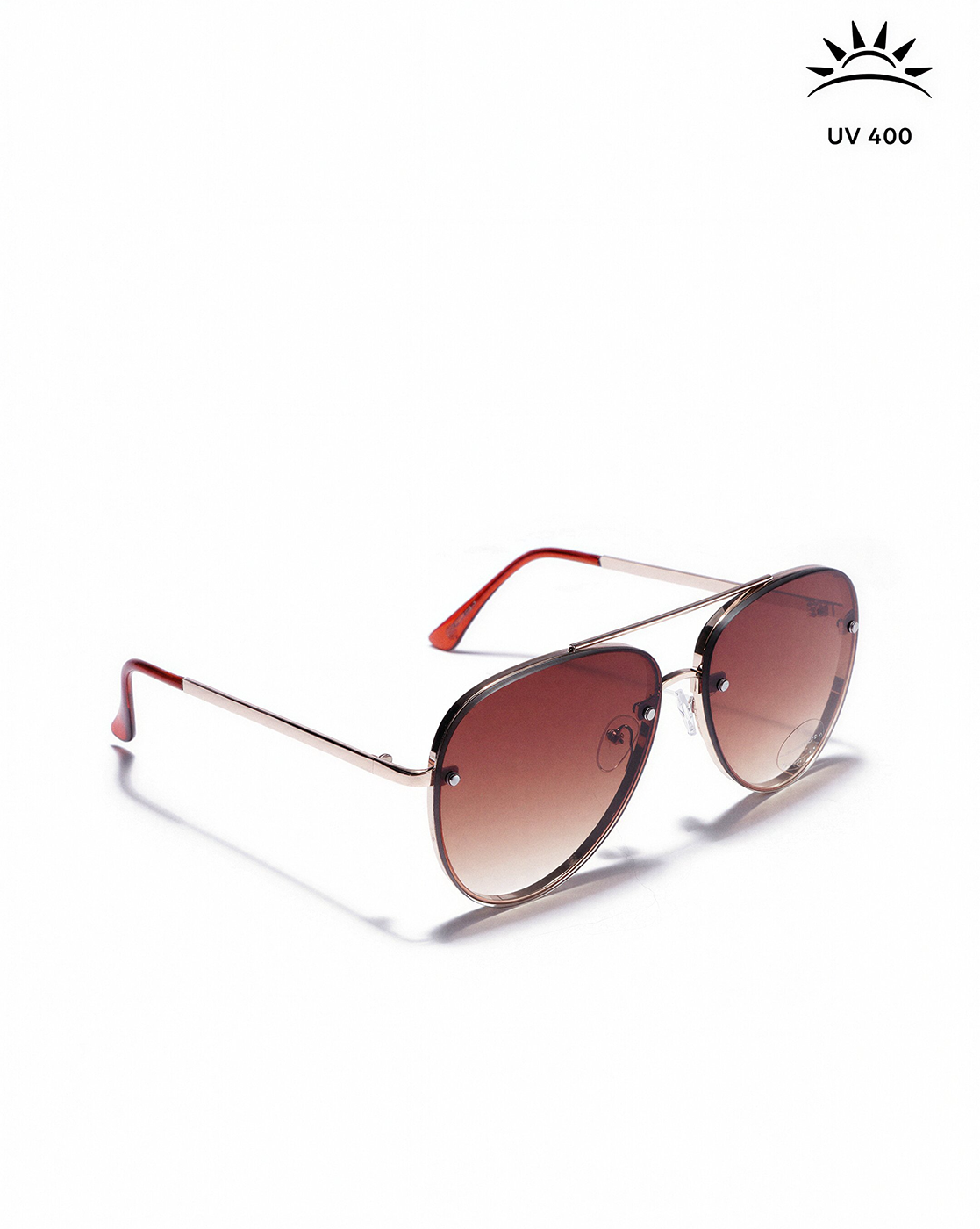 Women Gold Toned UV Protected Sunglasses & 18kt Rose Gold Plated CZ Heart Chain Set
