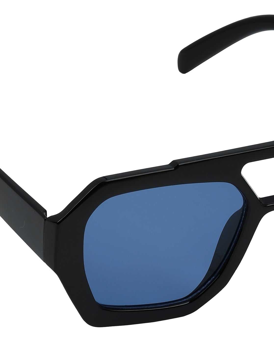 Unisex Black Toned UV Protected Blue Lens Hexagonal Sunglasses