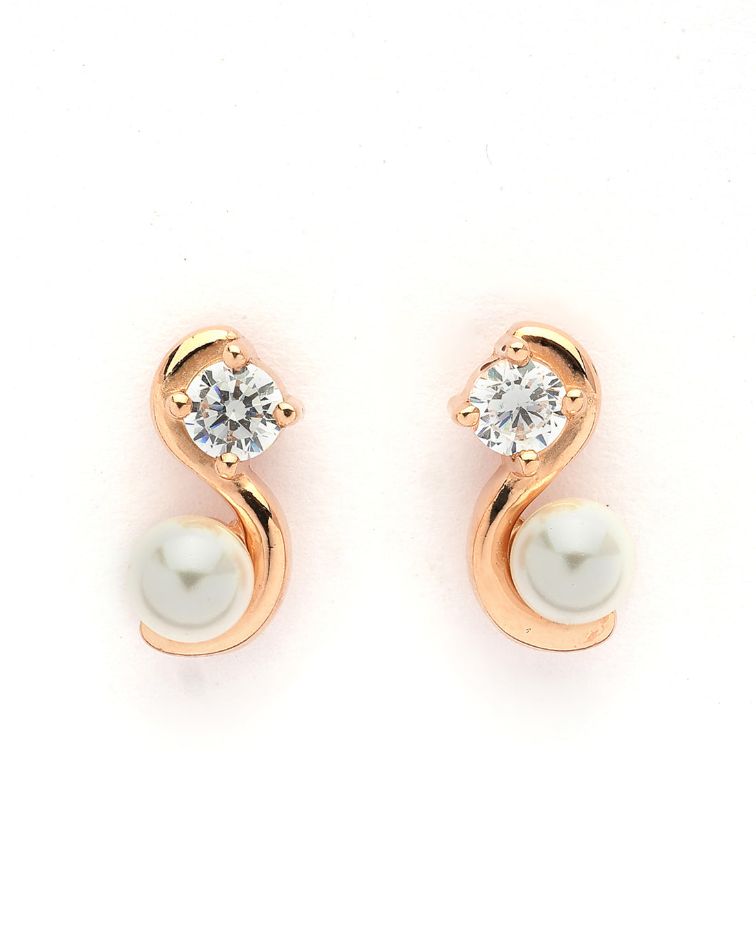 925 Sterling Silver 18kt Rose Gold Plated CZ & Pearl Swirl Stud Earring