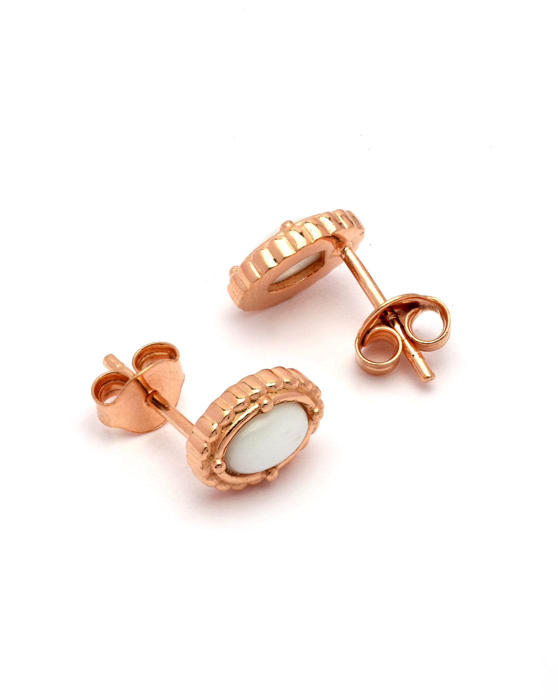 18kt Rose Gold Plated White Stone Oval Stud Earring