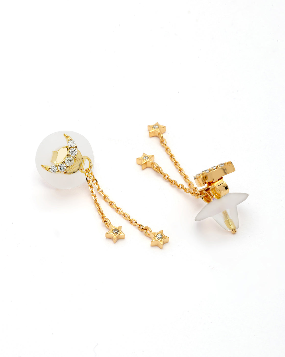 18kt Gold Plated CZ Dangling Star and Crescent Drop Earring