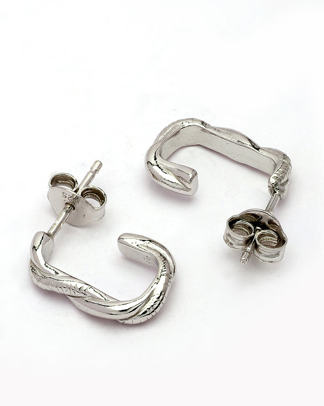 925 Sterling Silver Rhodium Plated Sculpted Half Hoop Earring