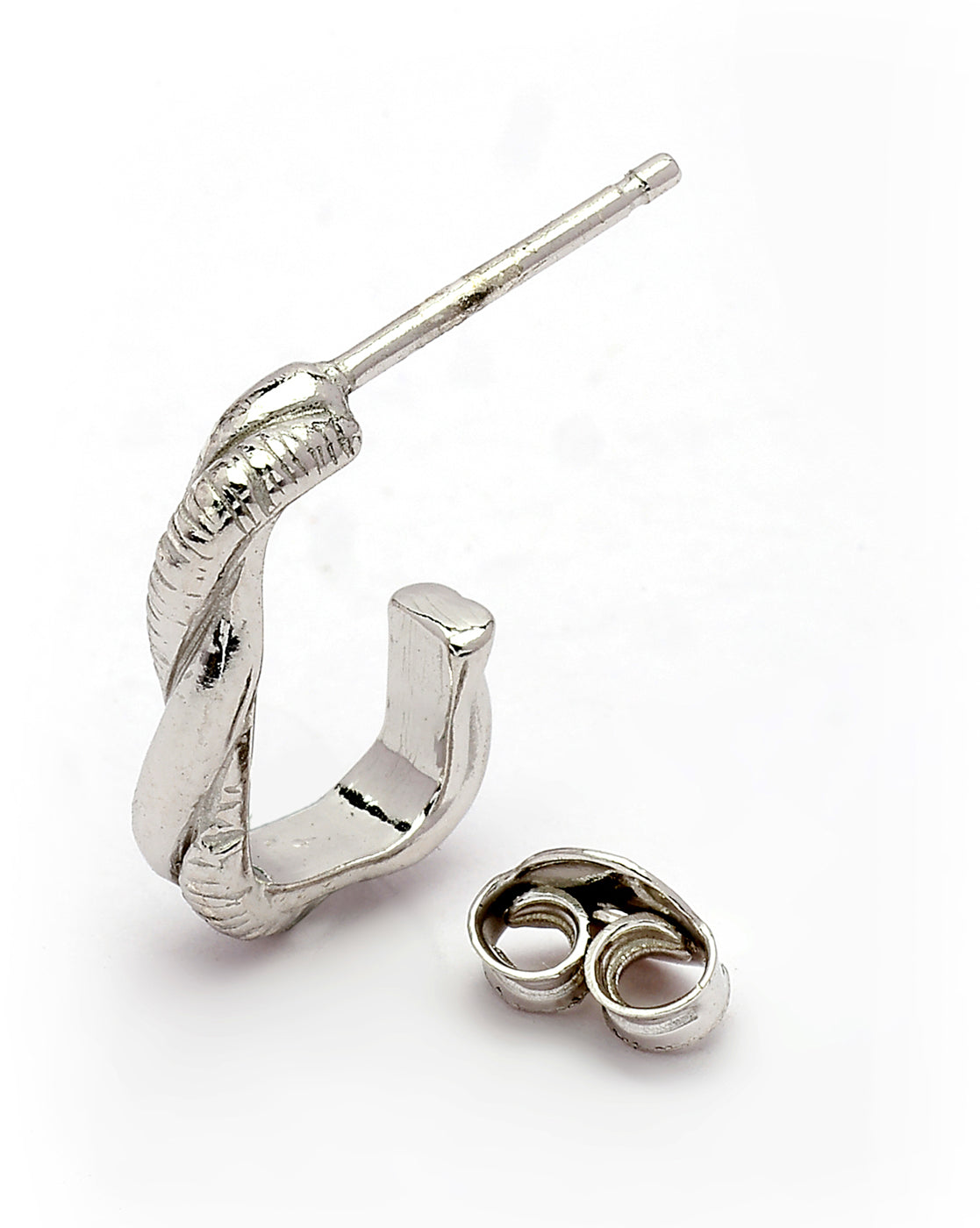 925 Sterling Silver Rhodium Plated Sculpted Half Hoop Earring