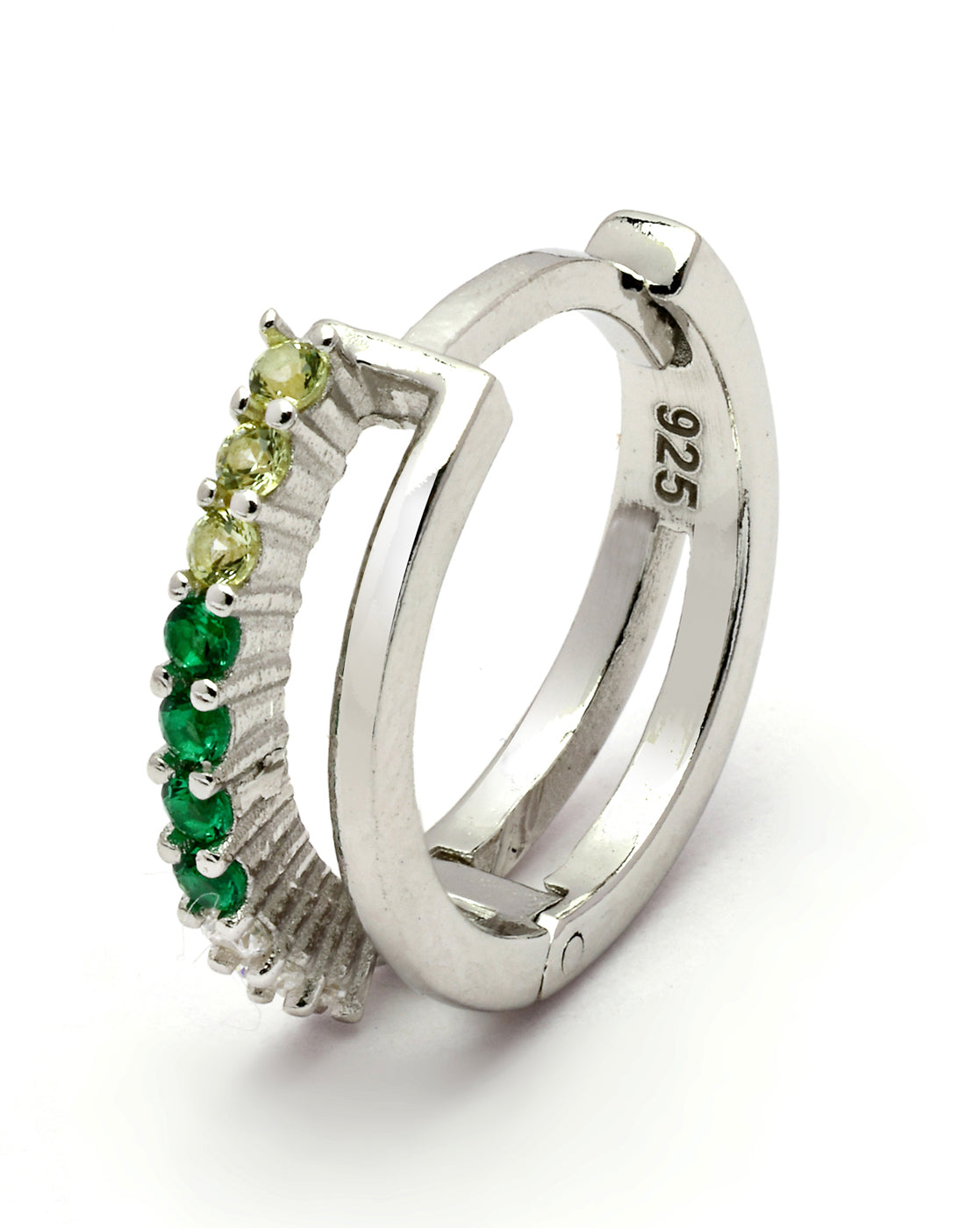 925 Sterling Silver Rhodium Plated Emerald Glow CZ Hoop Earring