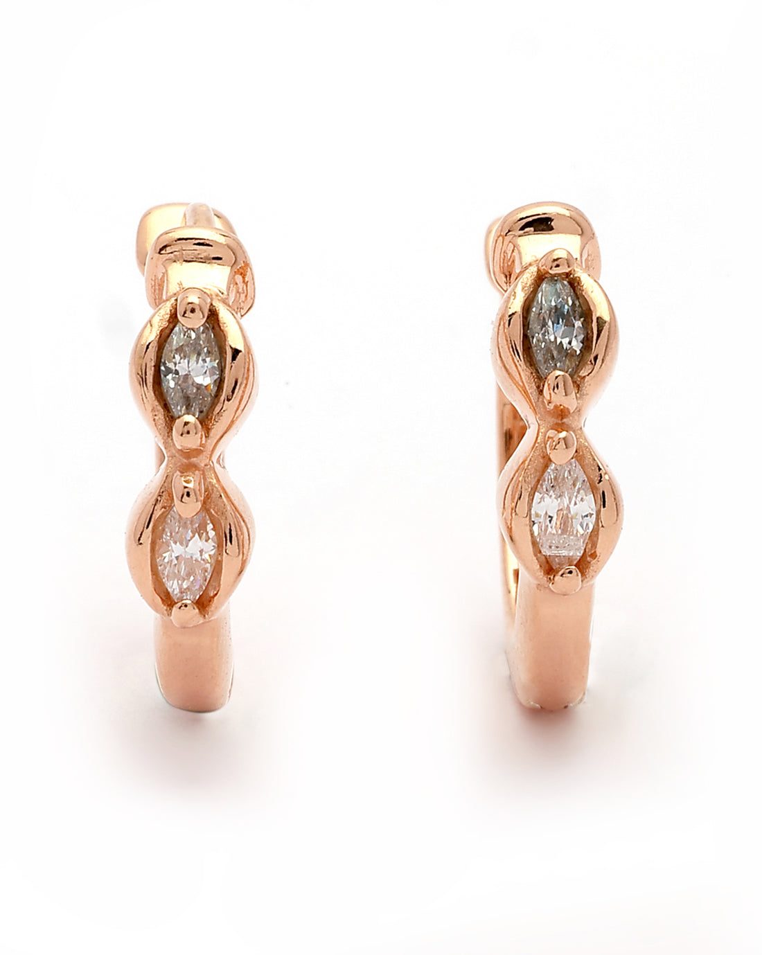 925 Sterling Silver 18kt Rose Gold Plated CZ Luxe Sculpted Huggie Earring