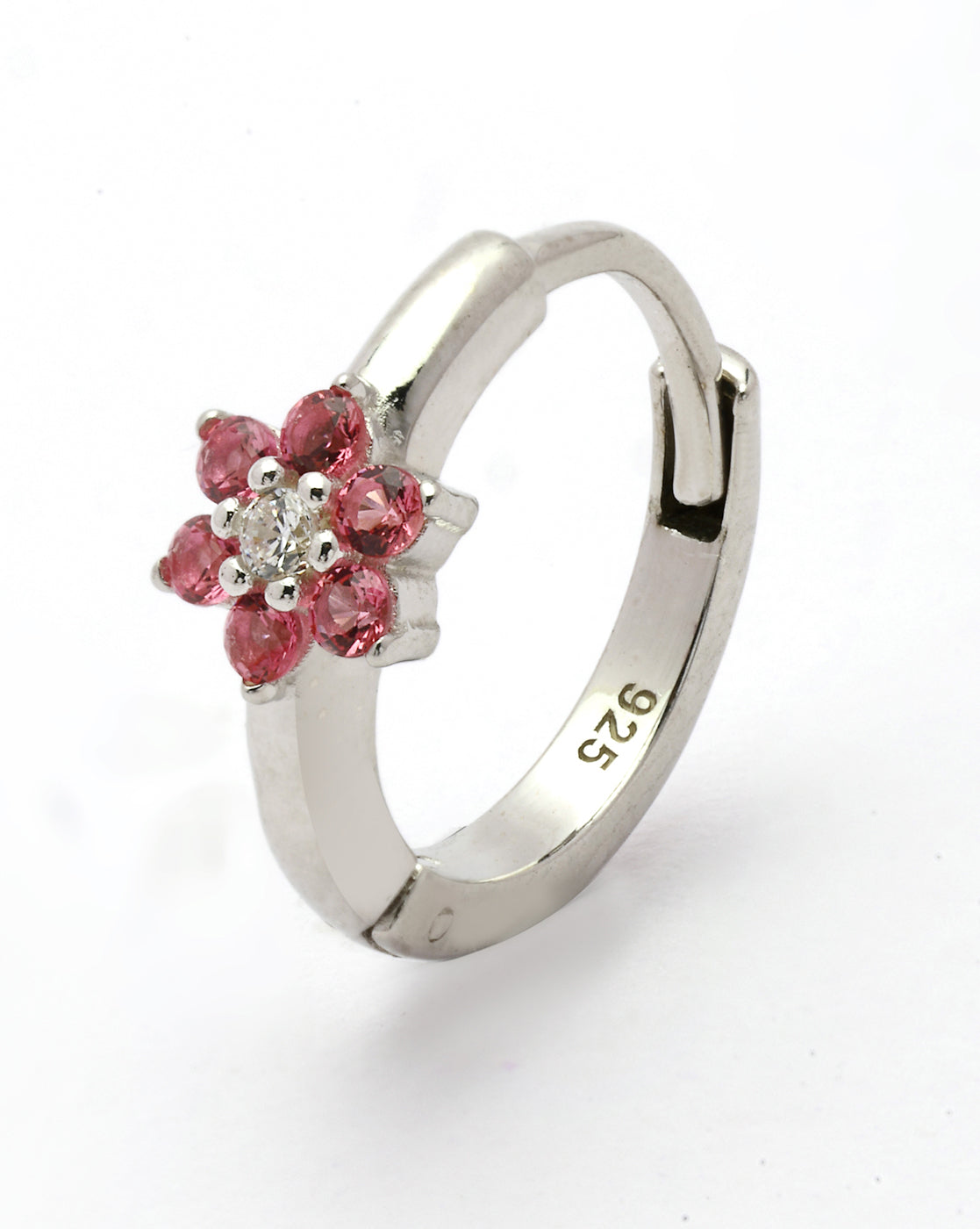 925 Sterling Silver Rhodium Plated Pink CZ Hoop Earring