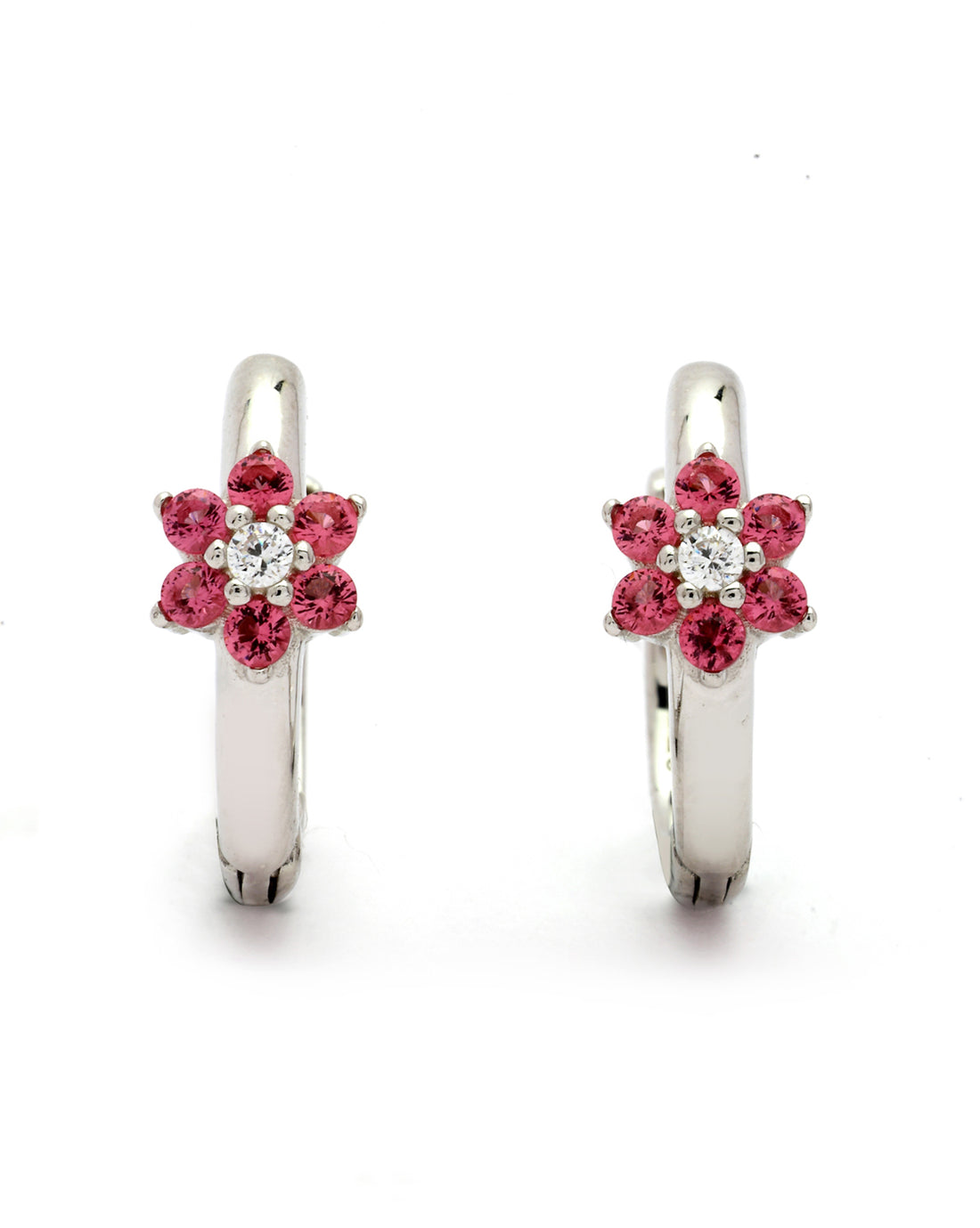 925 Sterling Silver Rhodium Plated Pink CZ Hoop Earring