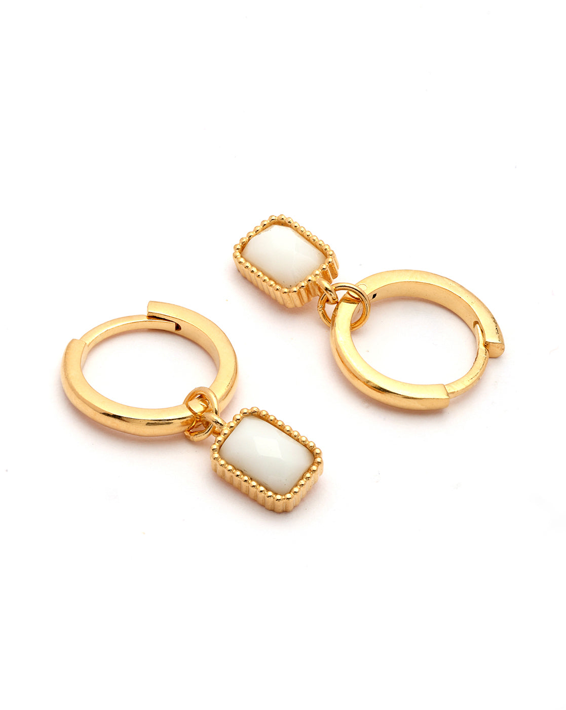 18kt Gold Plated Dangling White Agate Stone Hoop Earring