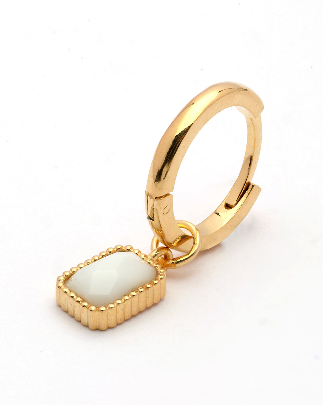 18kt Gold Plated Dangling White Agate Stone Hoop Earring