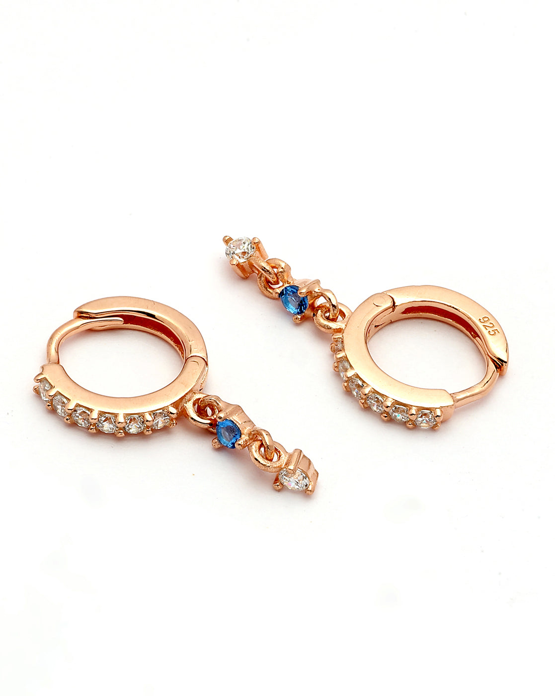 925 Sterling Silver 18kt Rose Gold Plated Topaz CZ Hoop Earring