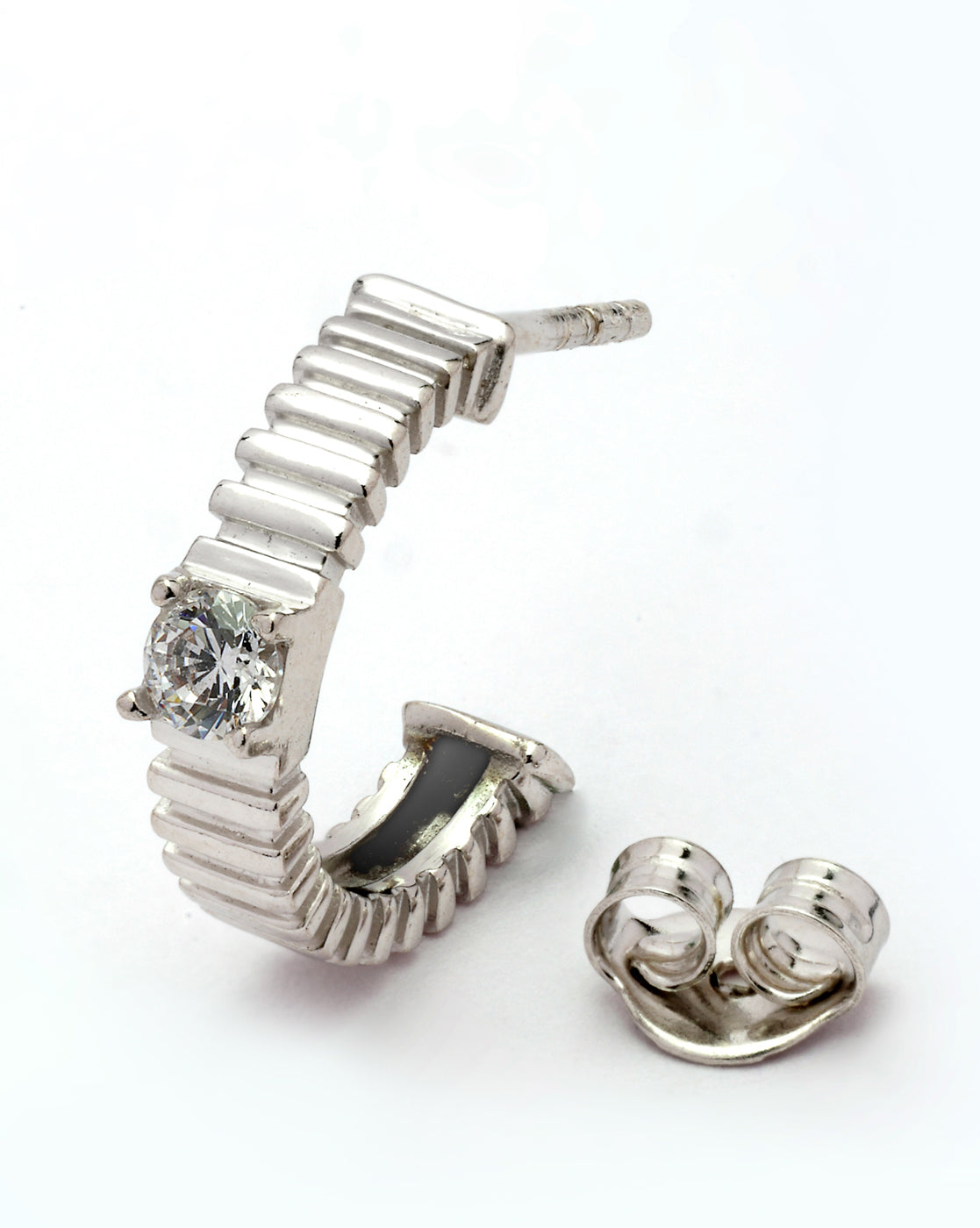 Rhodium Plated CZ Circular Half Hoop Earring