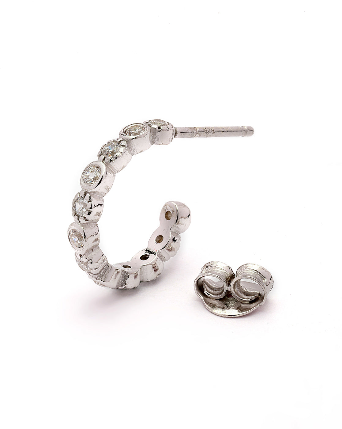 925 Sterling Silver Rhodium Plated CZ Half Hoop Earring