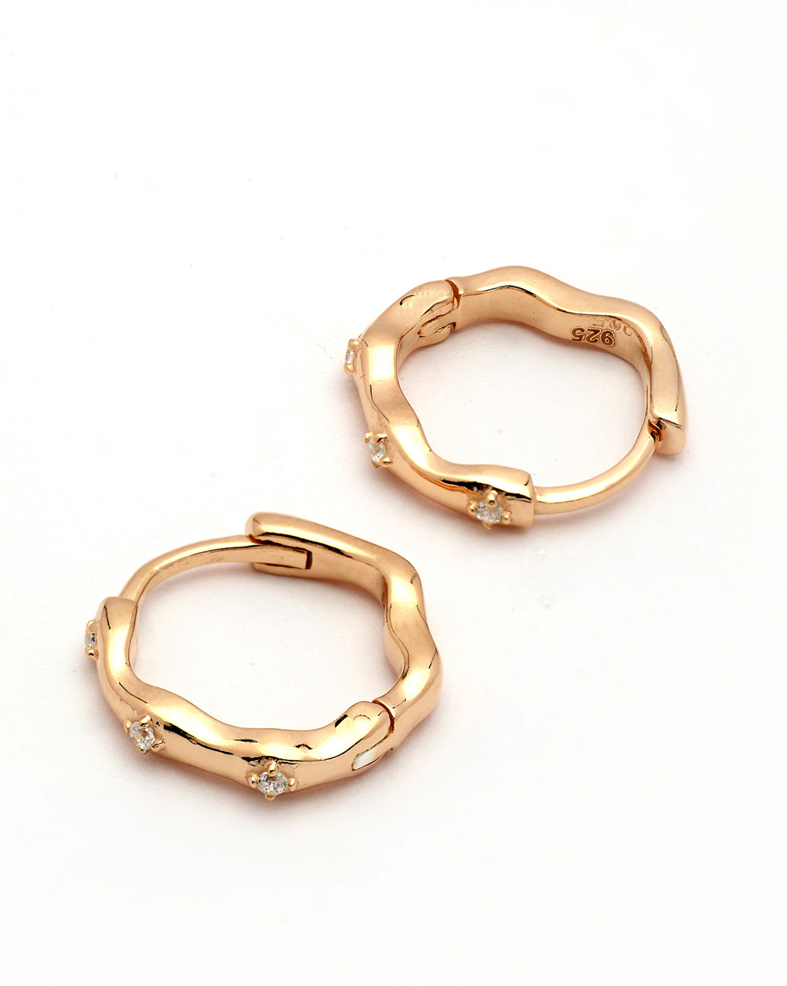 925 Sterling Silver 18kt Rose Gold Plated CZ Hoop Earring