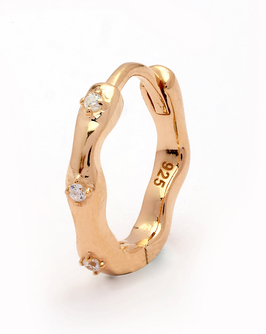 925 Sterling Silver 18kt Rose Gold Plated CZ Hoop Earring