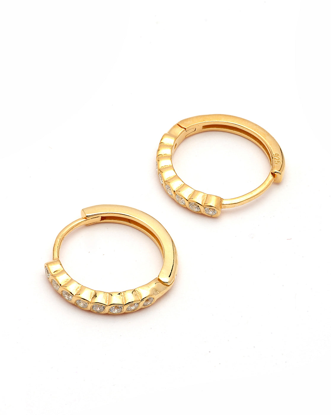 925 Sterling Silver 18kt Gold Plated CZ Signature Hoop Earring