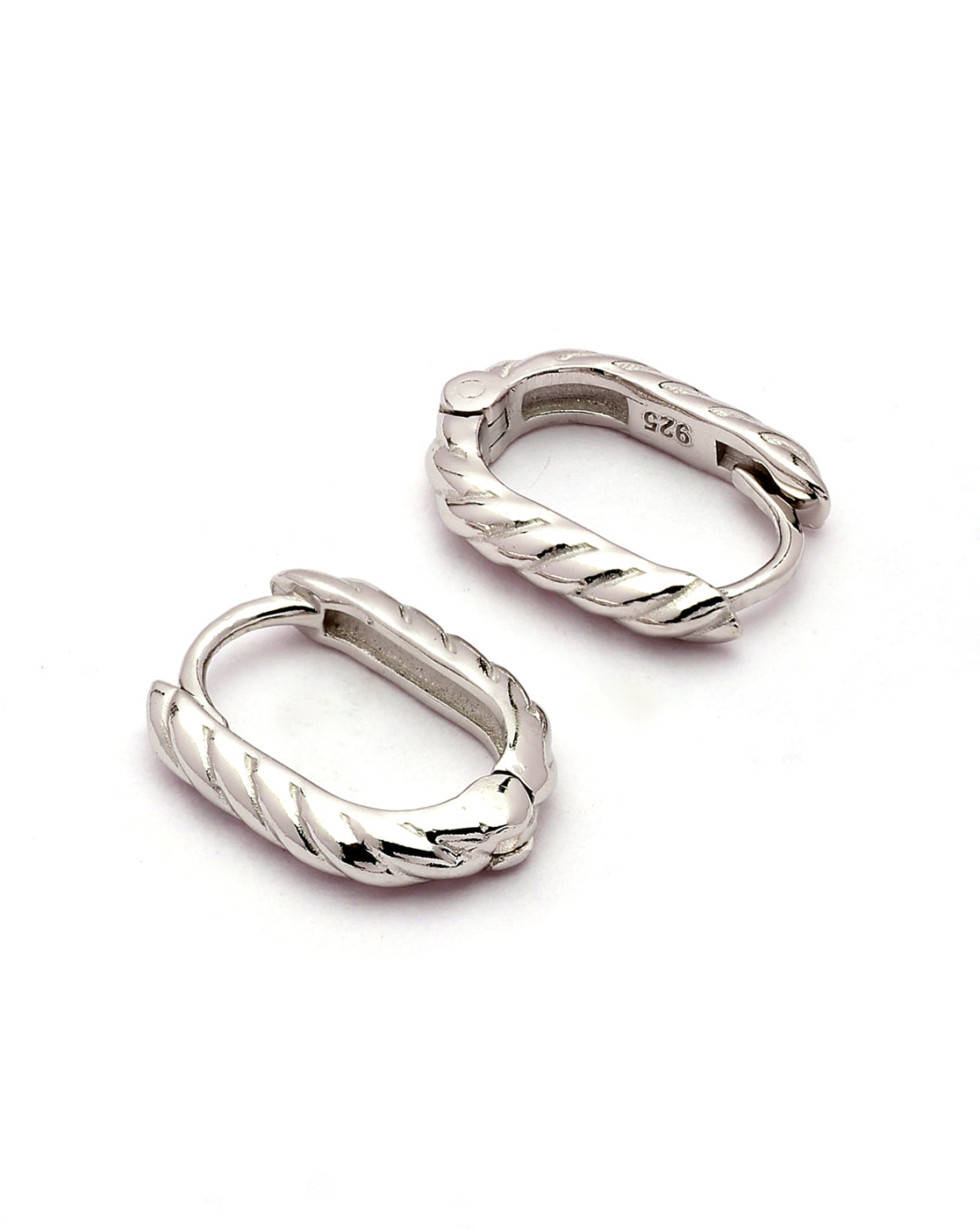 925 Sterling Silver Rhodium Plated Oval Mini Hoop Earring