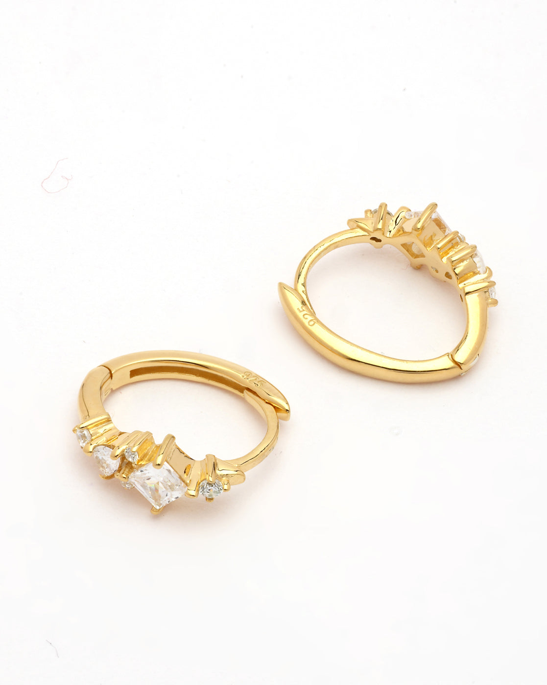 925 Sterling Silver 18kt Gold Plated CZ Oval Hoop Earring