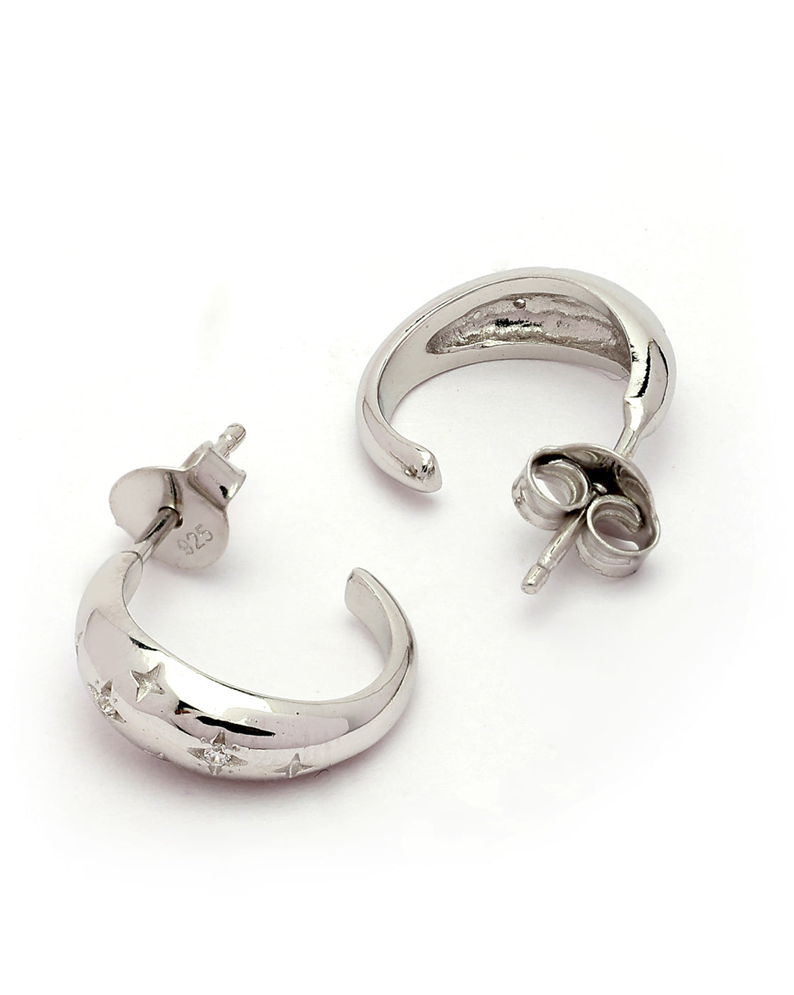 925 Sterling Silver Rhodium Plated Bejeweled CZ Half Hoop Earring