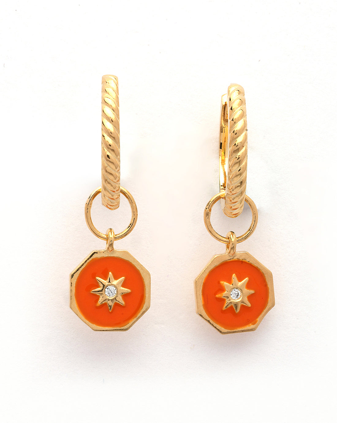 18kt Gold Plated CZ Star Enamel Hoop Earring