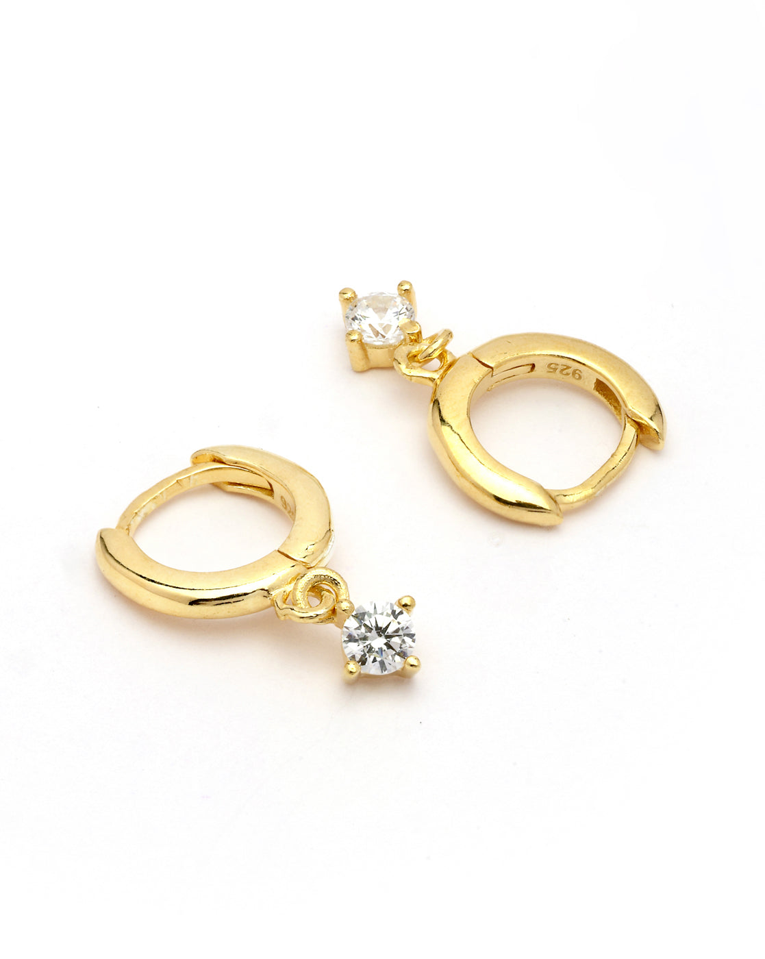 925 Sterling Silver 18kt Gold Plated Dangling CZ Mini Hoop Earring