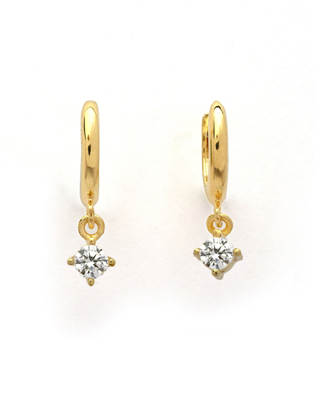 925 Sterling Silver 18kt Gold Plated Dangling CZ Mini Hoop Earring