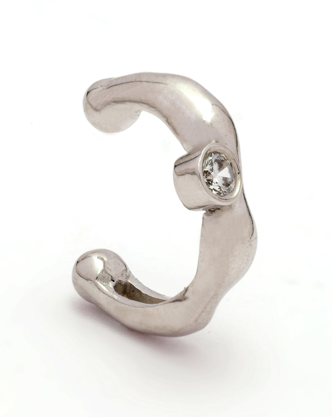 Rhodium Plated CZ Ear Cuff Earring
