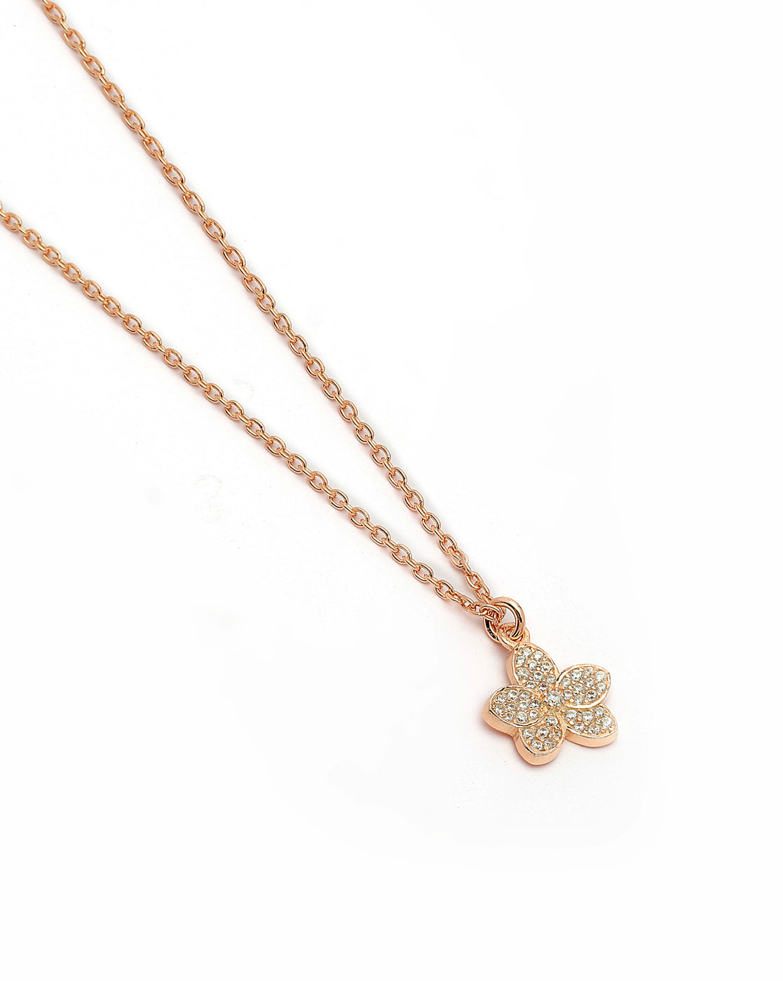 925 Sterling Silver 18kt Rose Gold Plated CZ Floral Penand and Chain