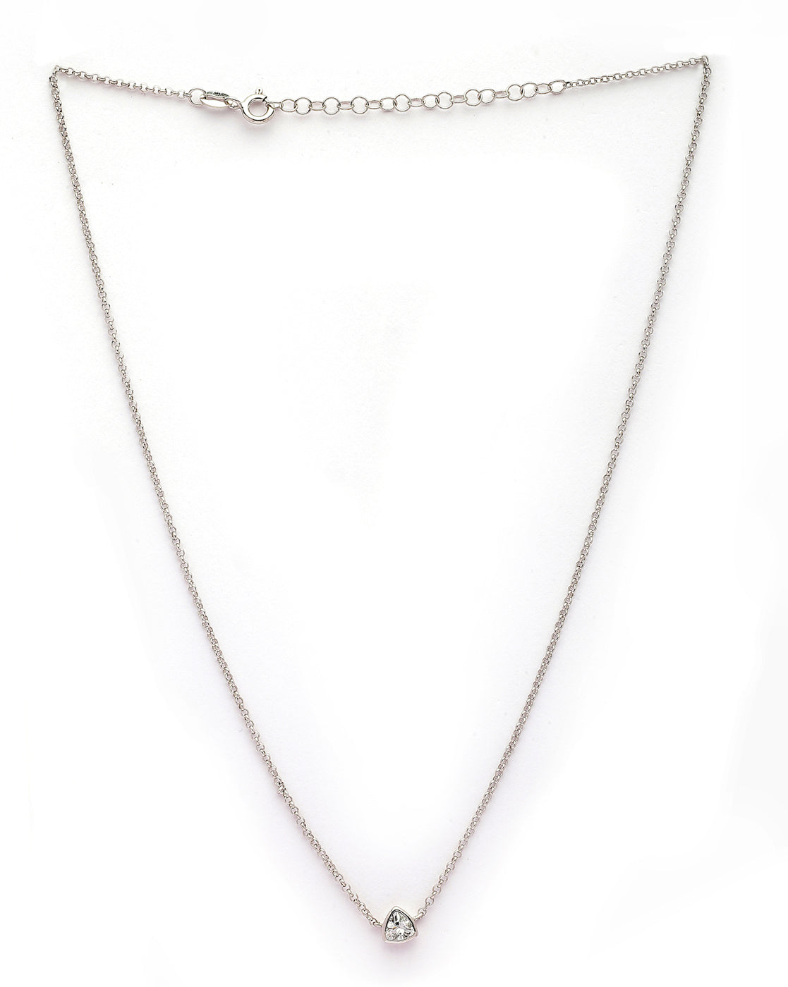 925 Sterling Silver Rhodium Plated Triangular Solitaire Necklace