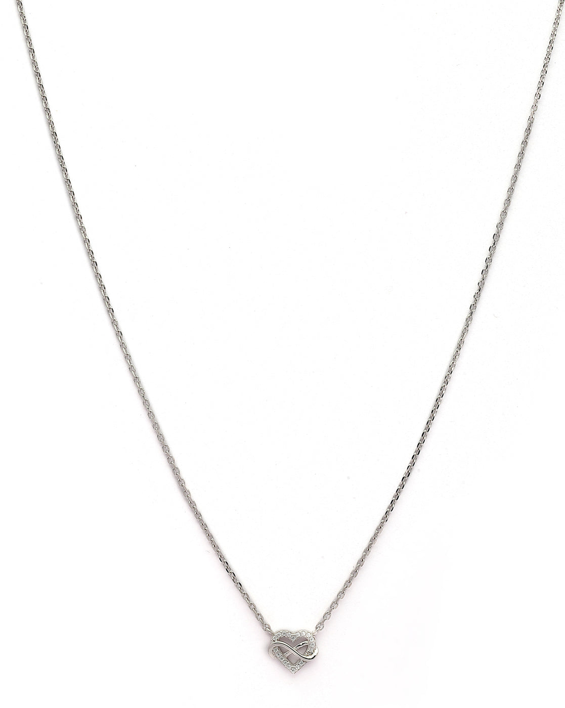 925 Sterling Silver Rhodium Plated CZ Heart with Infinity Necklace