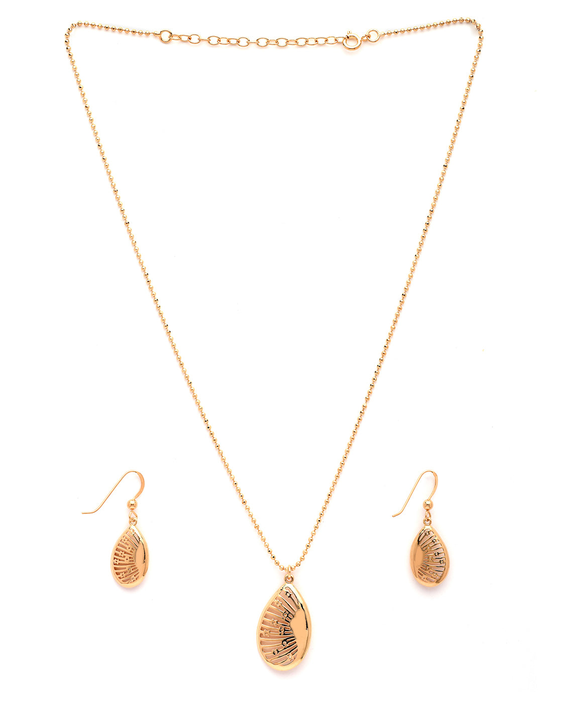 18kt Rose Gold Plated CZ Leaf Necklace and Earring Set