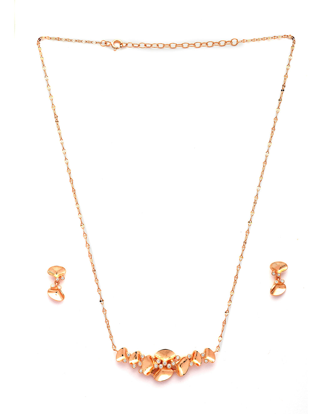 18kt Rose Gold Plated CZ Contemporary Necklace and Earring Set