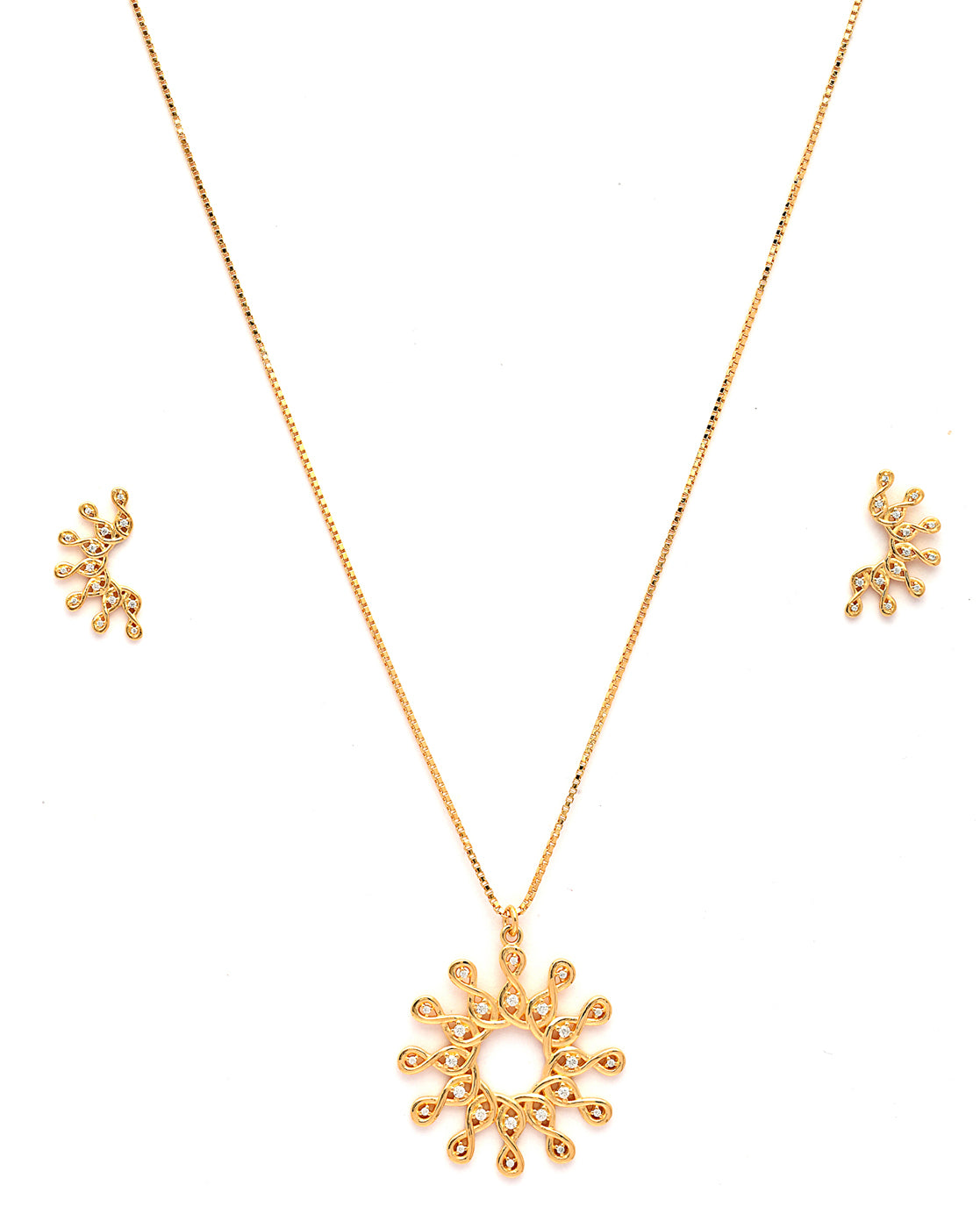 18kt Gold Plated CZ Sunburst Necklace and Earring Set