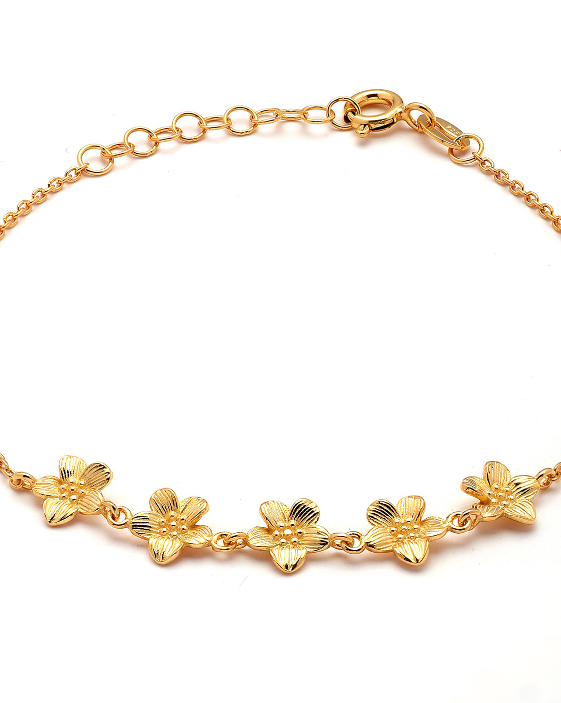 925 Sterling Silver 18kt Gold Plated Floral Charm Bracelet