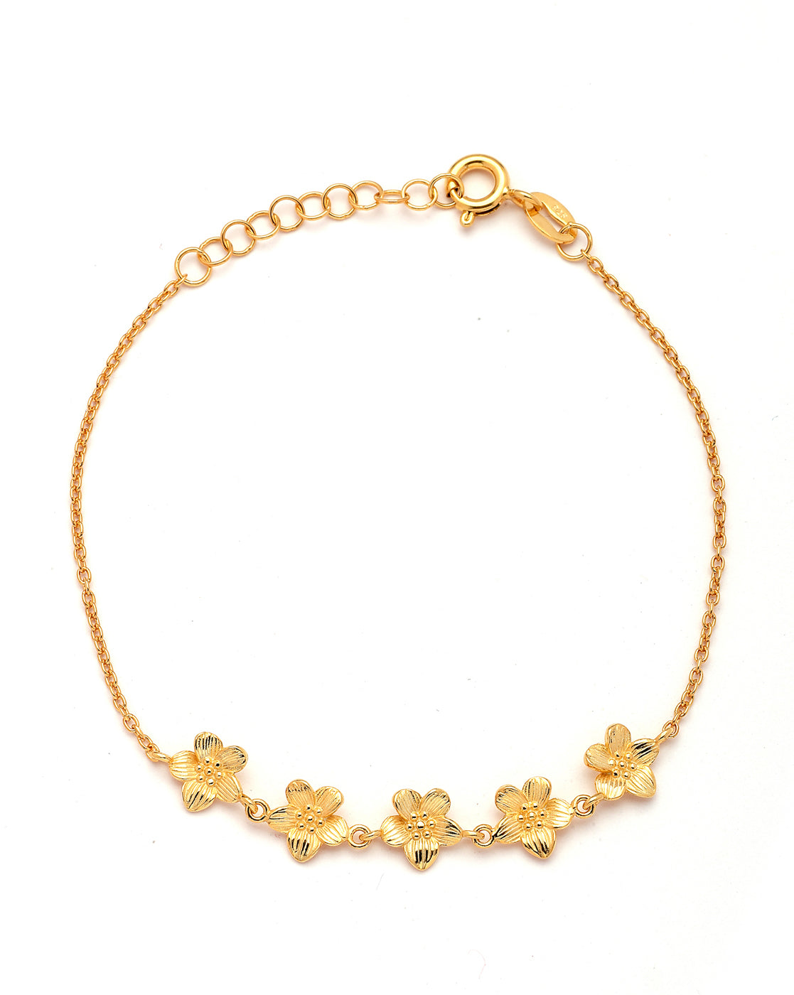 925 Sterling Silver 18kt Gold Plated Floral Charm Bracelet
