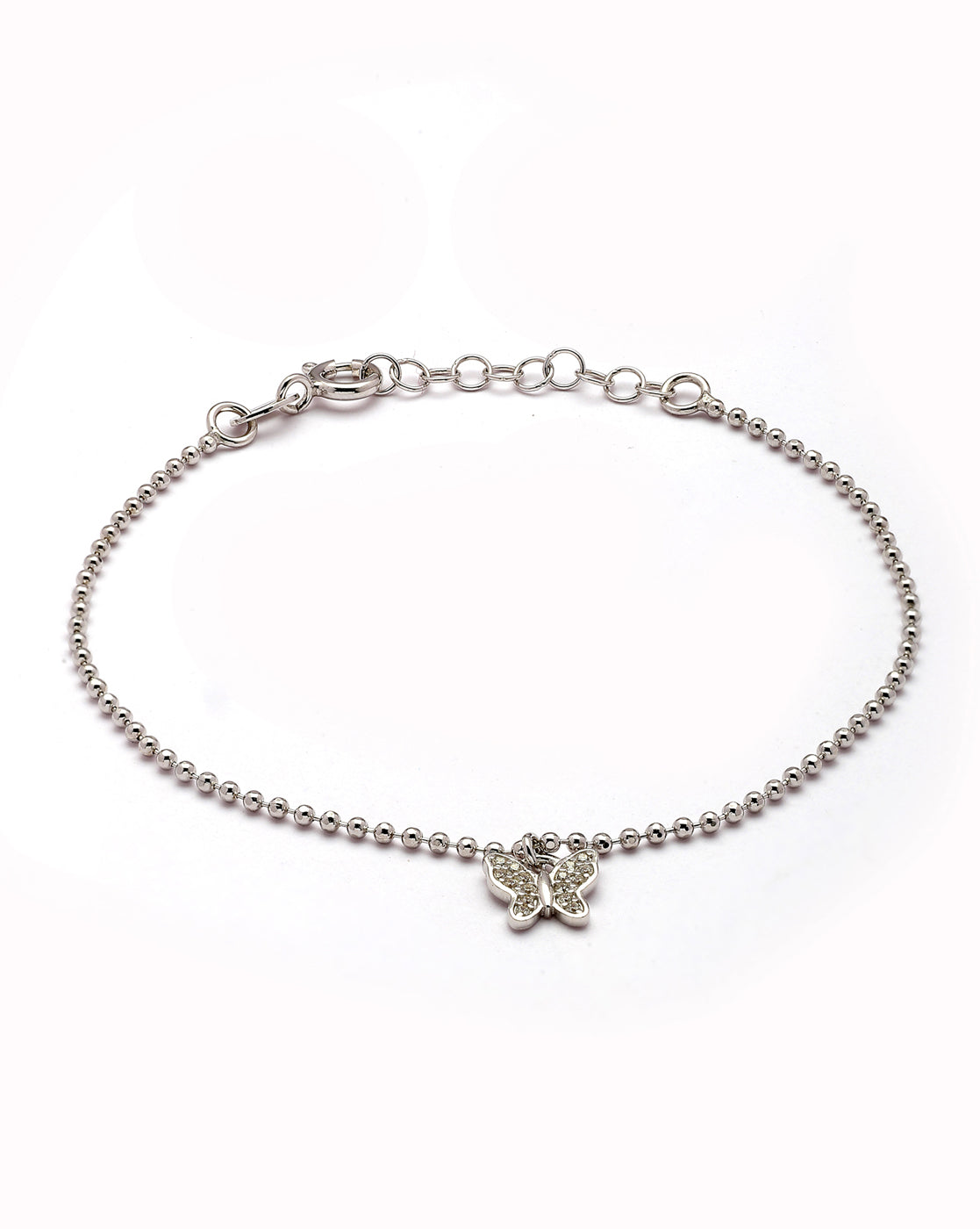 925 Sterling Silver Rhodium Plated CZ Buttefly Charm Bracelet