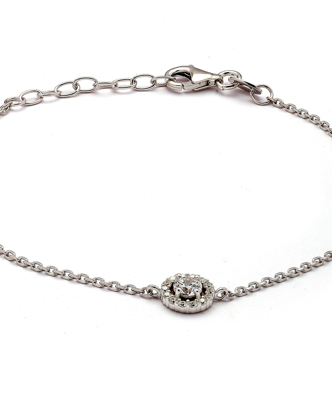925 Sterling Silver Rhodium Plated CZ Circular Charm Bracelet