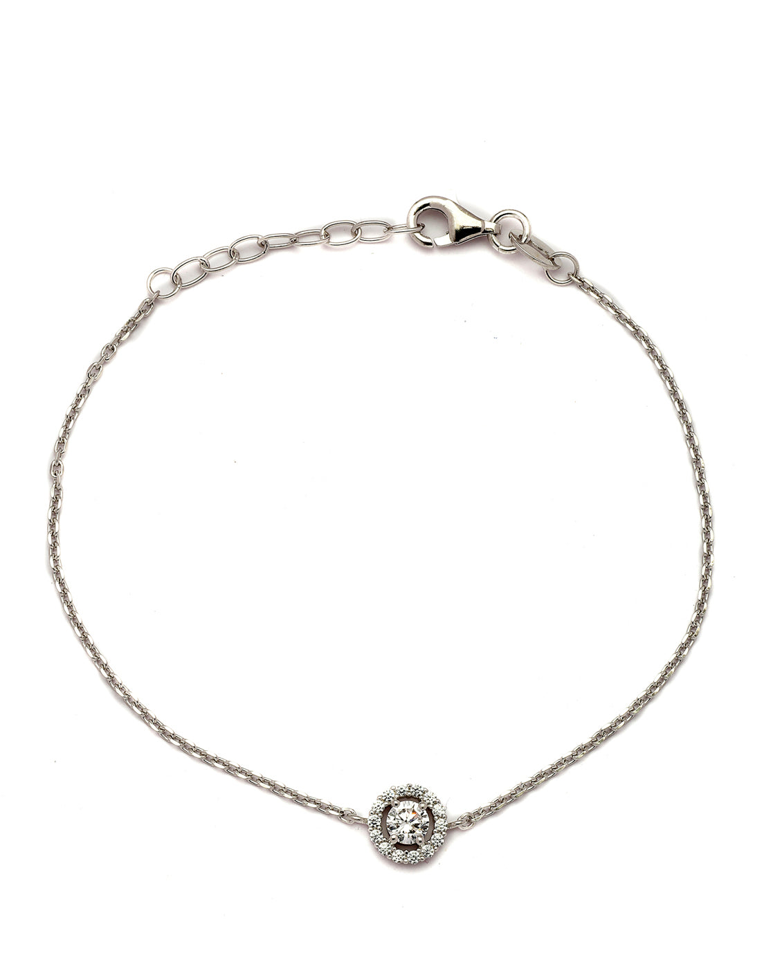 925 Sterling Silver Rhodium Plated CZ Circular Charm Bracelet