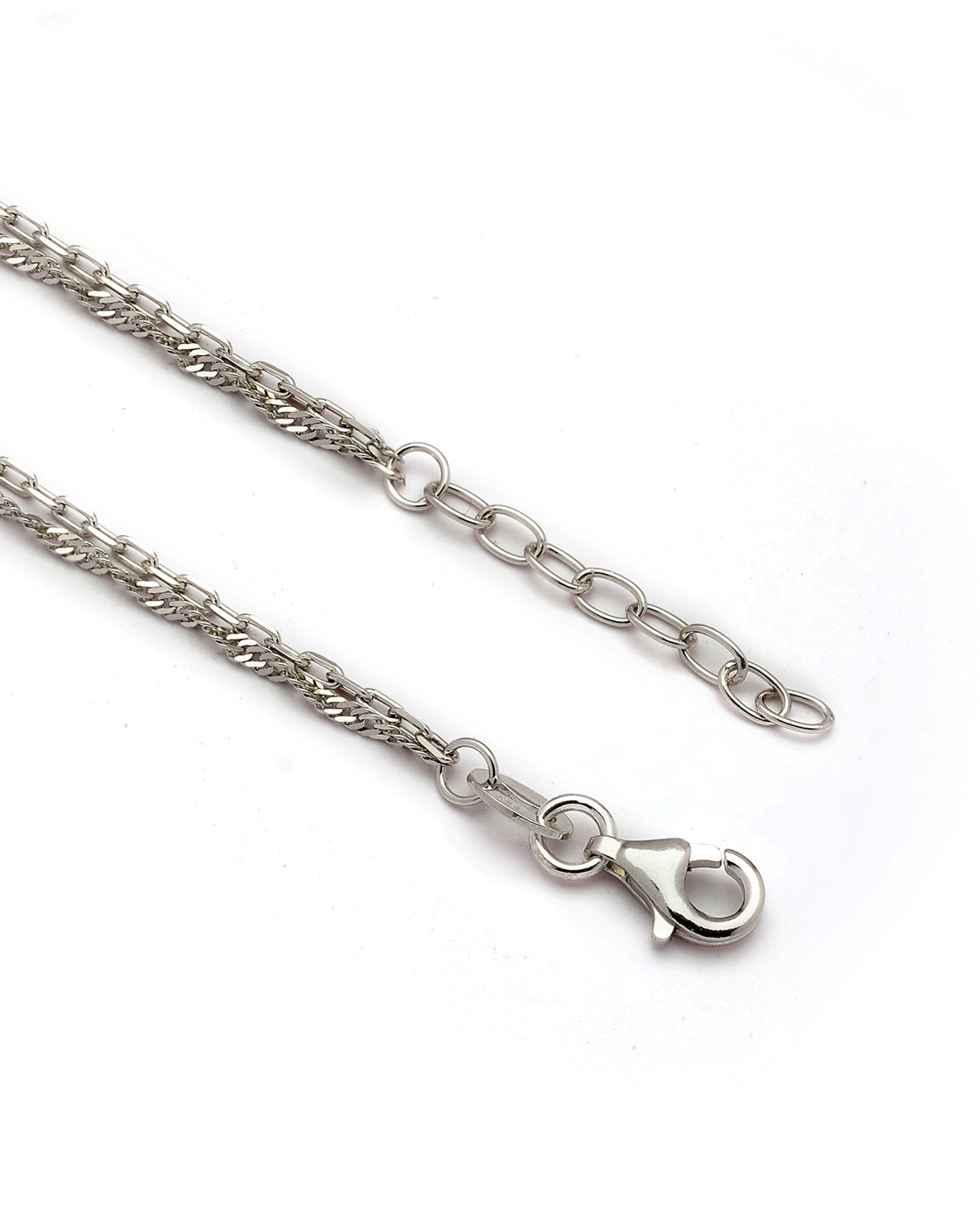 925 Sterling Silver Rhodium Plated Pink Glass Bead Double Chain Bracelet