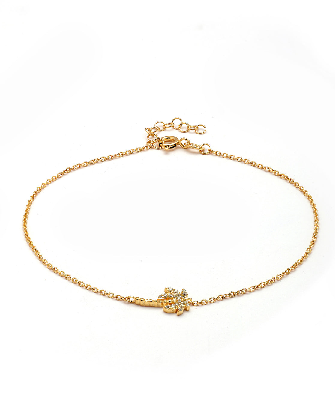 925 Sterling Silver 18KT Gold-Plated CZ Palm Tree Anklet