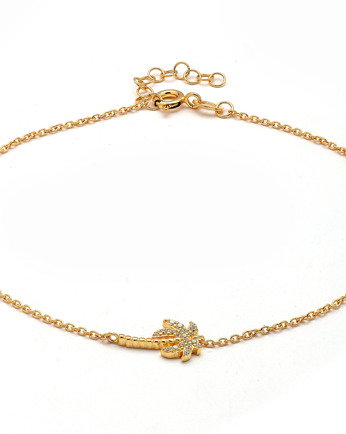 925 Sterling Silver 18KT Gold-Plated CZ Palm Tree Anklet
