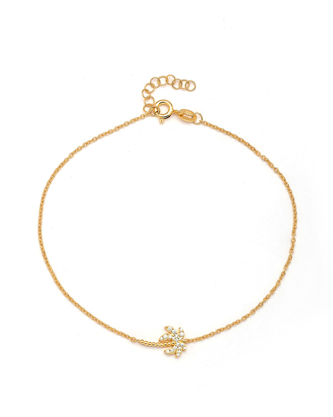 925 Sterling Silver 18KT Gold-Plated CZ Palm Tree Anklet