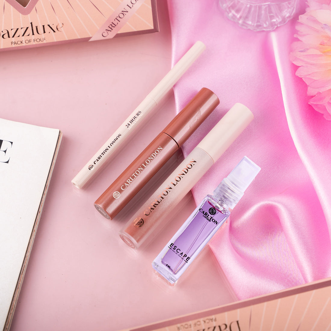 Carlton London Cosmetic DAZZLUXE Gift Set With Lipstick, Perfume, Eyeliner & Kajal (Pack of 4)