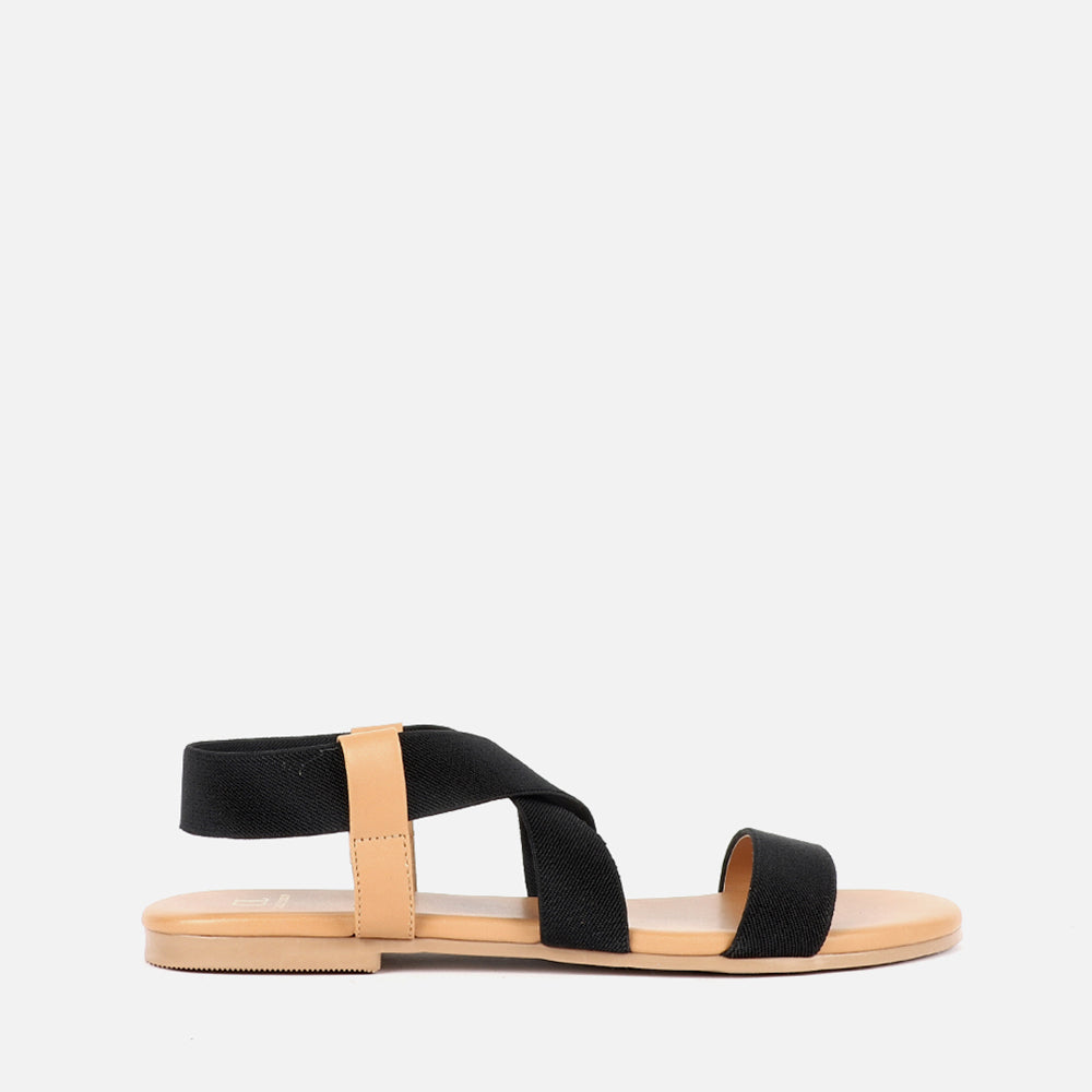 Black elastic best sale sandals flat