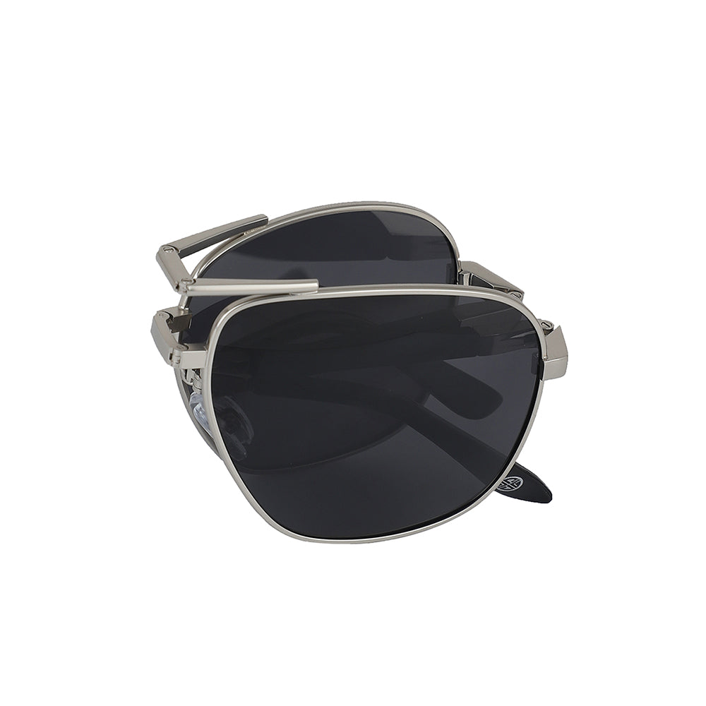 Carlton London Premium Silver & Black Toned Polarised And Uv Protected Lens Foldover Sunglasses For Men