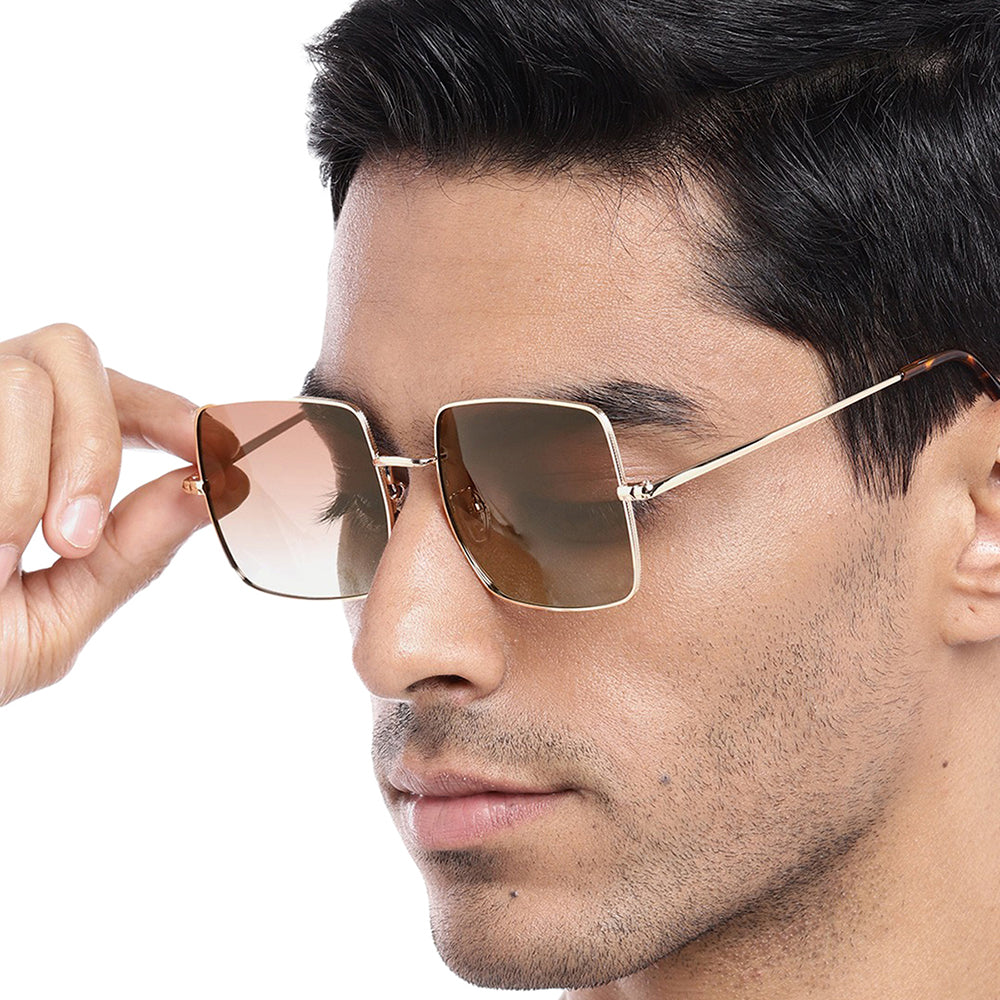 Carlton London Premium Gold & Brown Toned Polarised And Uv Protected Lens Square Sunglasses For Men