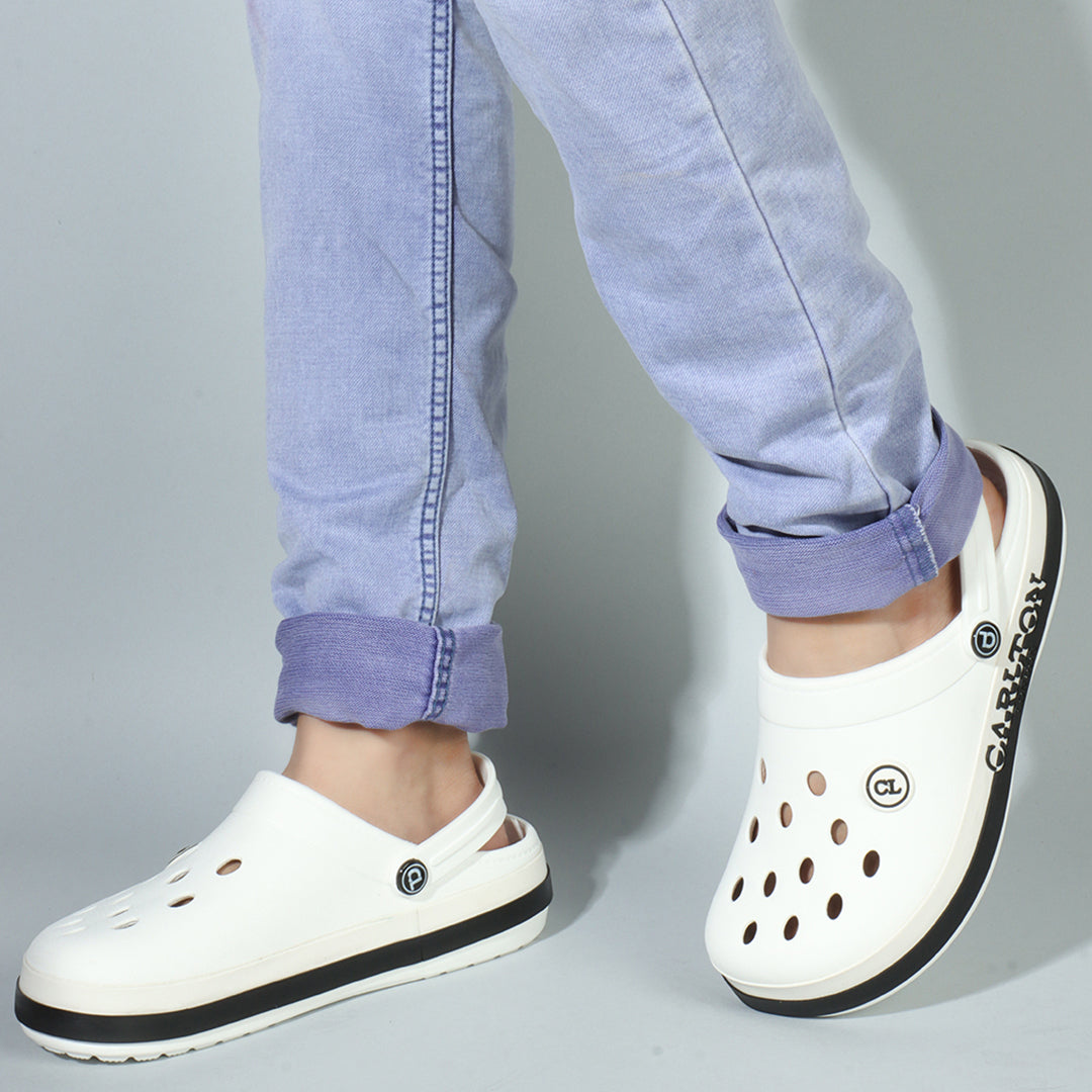 Men Perforated Two Tone Slip On Clogs