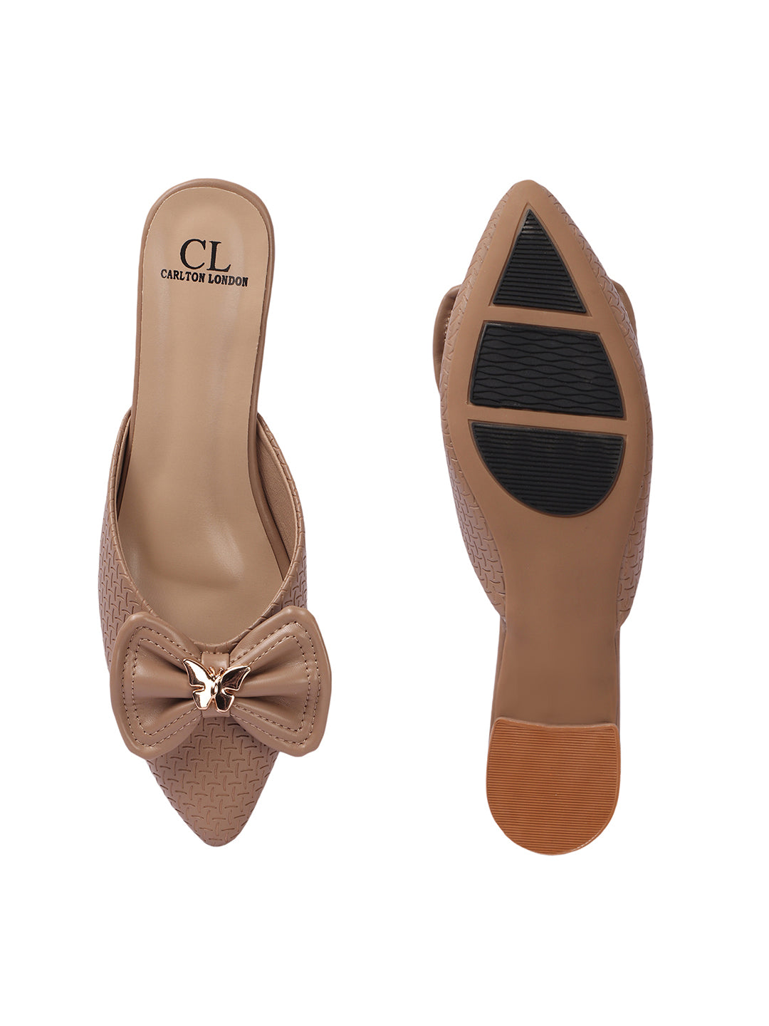Elegant Textured Mules with Bow and Block Heel