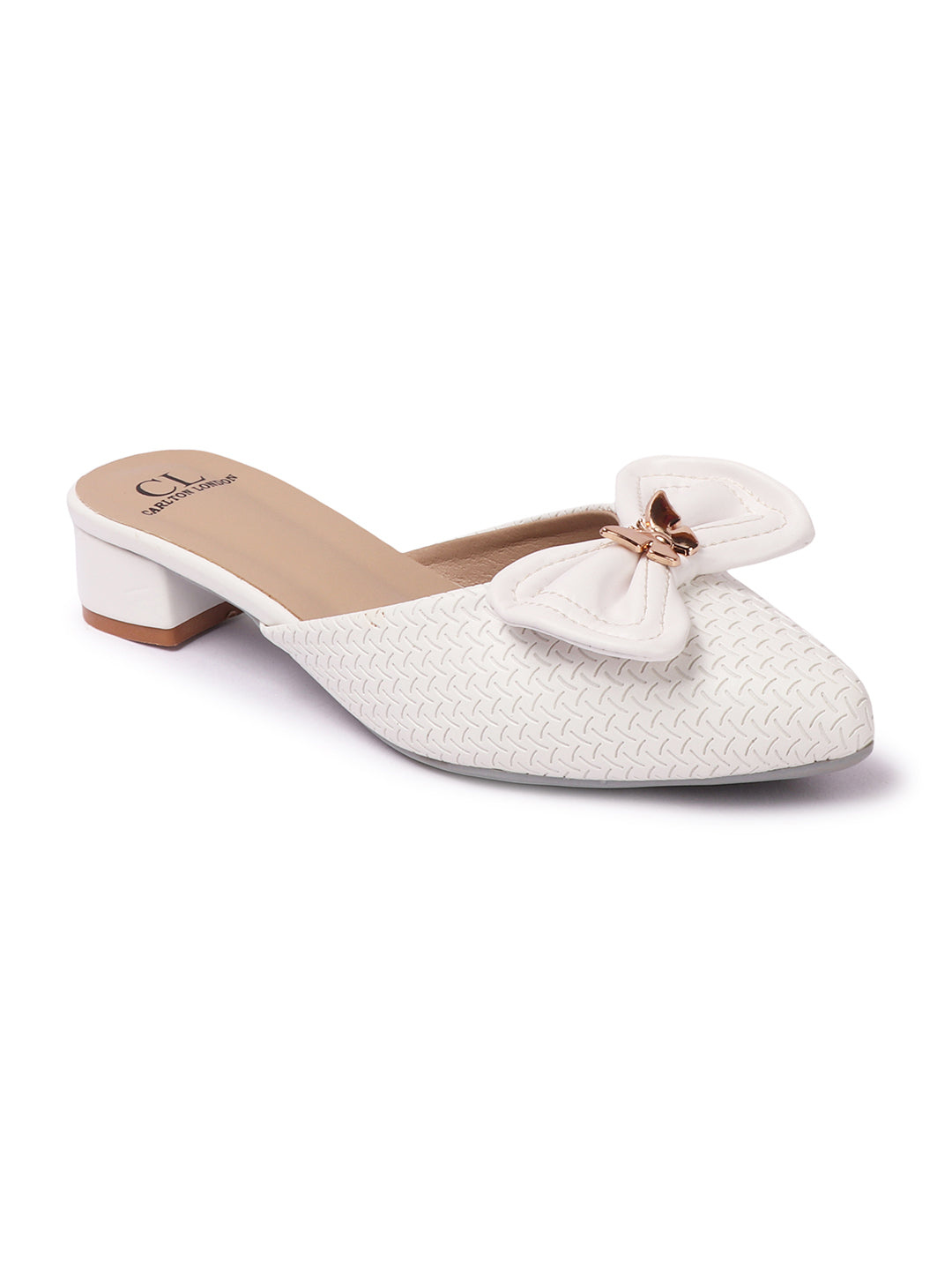 Elegant Textured Mules with Bow and Block Heel